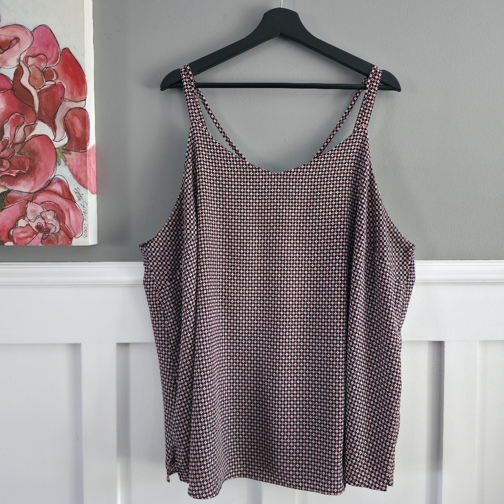 Penningtons Geometric Print Double Spaghetti Strap Camisole,Boho Top, Size 2X